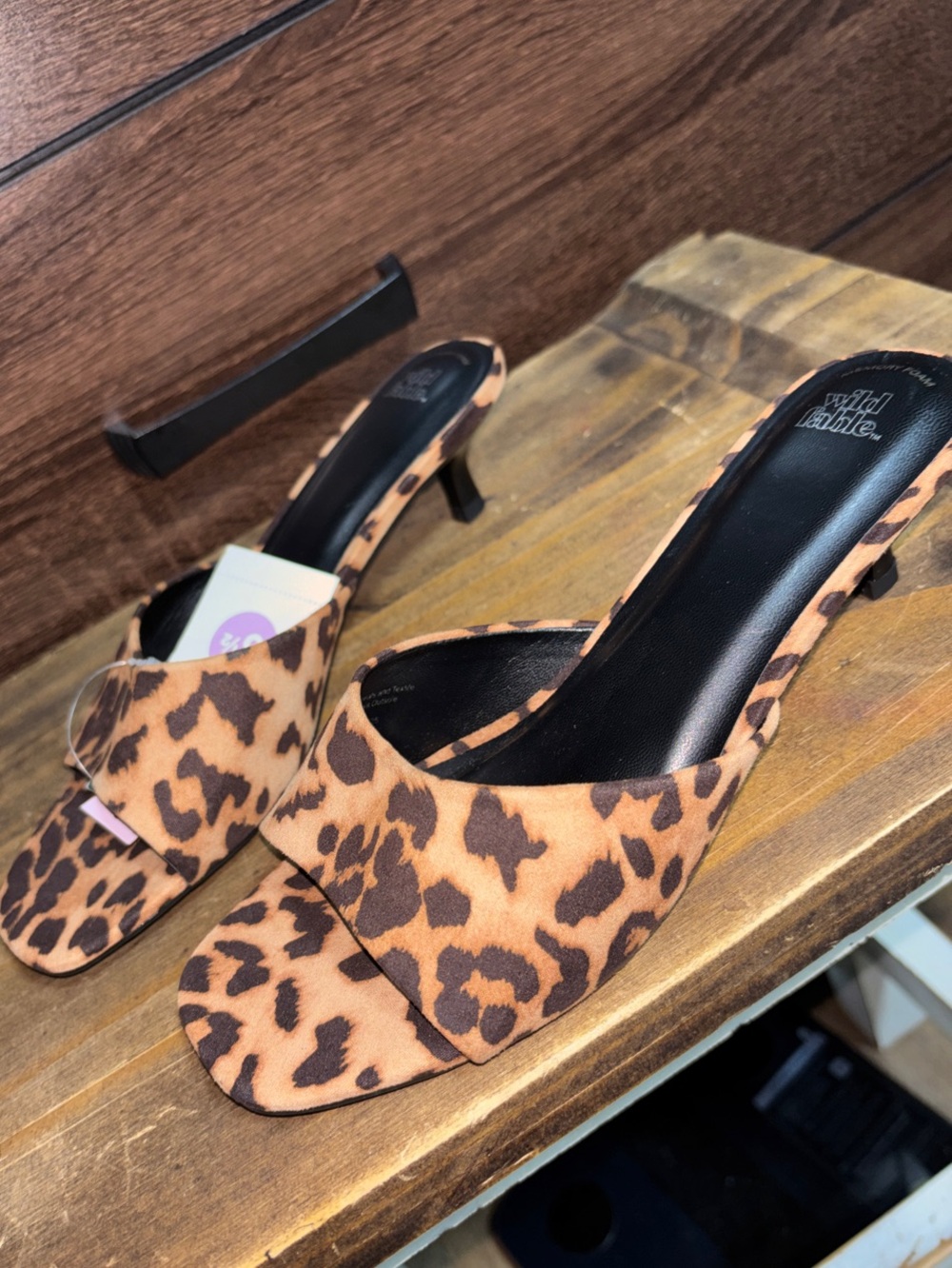wild fable Leopard Print Open-Toe Mule Heels in Brown and Black Size 6.5